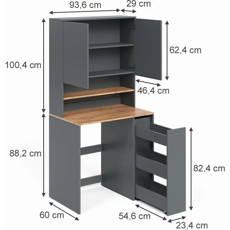 Waschmaschinenschrank Viktor Anthrazit/Goldkraft Eiche 93.6 x 88.2 cm 2 Teile mit Rollregal Vicco – Bild 3