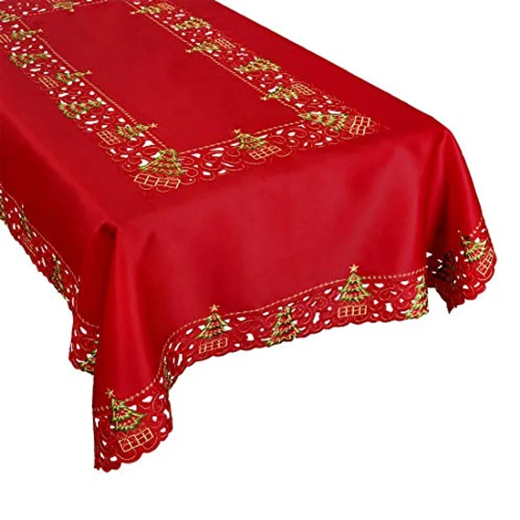 Grelucgo Bestickte Weihnachtstischdecke mit Stechpalmen-Motiv, 144x279 cm, rechteckige Tischdecke – Bild 2