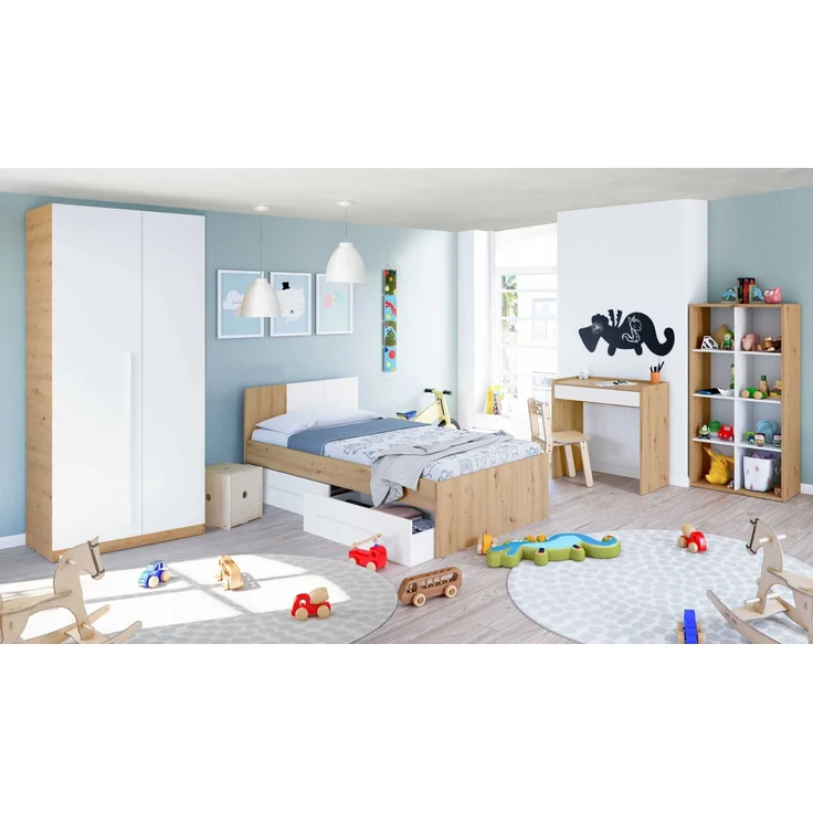 Jugendzimmer-Set >NOA< in Nodi-Eiche/Artik-Weiß - 196x77x92 (BxHxT) – Bild 1
