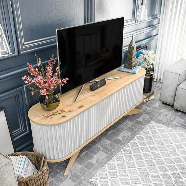 Hanah Home Modern TV Stand, Sapphire & White, 180 x 43 x 60 cm | 100% Melamine Coated Particle Board, 18 mm Thick | Stylish & Functional for Living Room – Bild 4