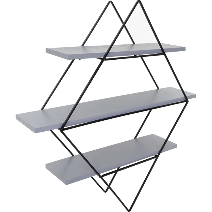 MCW Wandregal A80, 60x55x12cm, grau-blau, 3 Ablagefächer, Kiefernholz und Metall, industriedesign, komplett montiert
