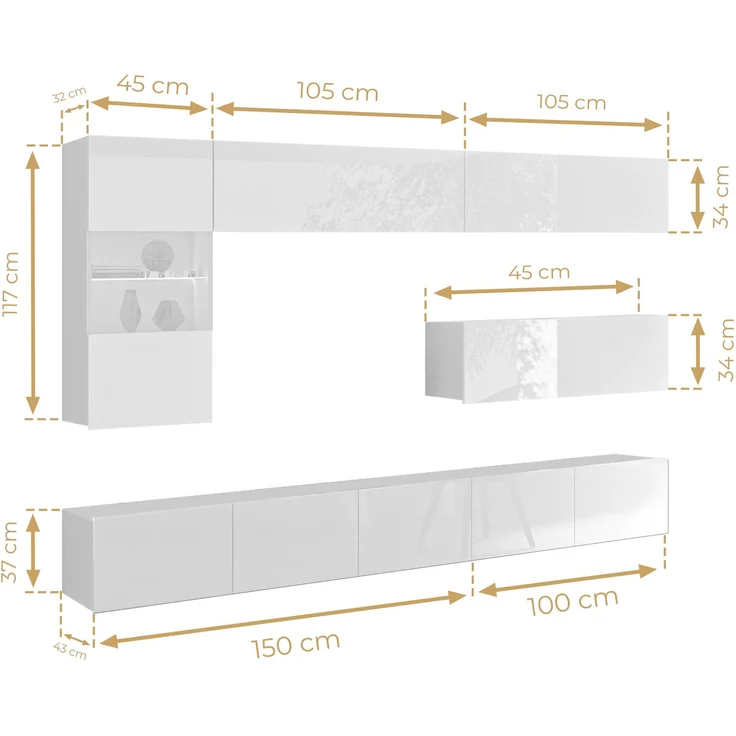 AX LIVING Möbel im Wohnzimmer Kossana 4 –255 Breite Weiß/Goldene Eiche – Bild 4