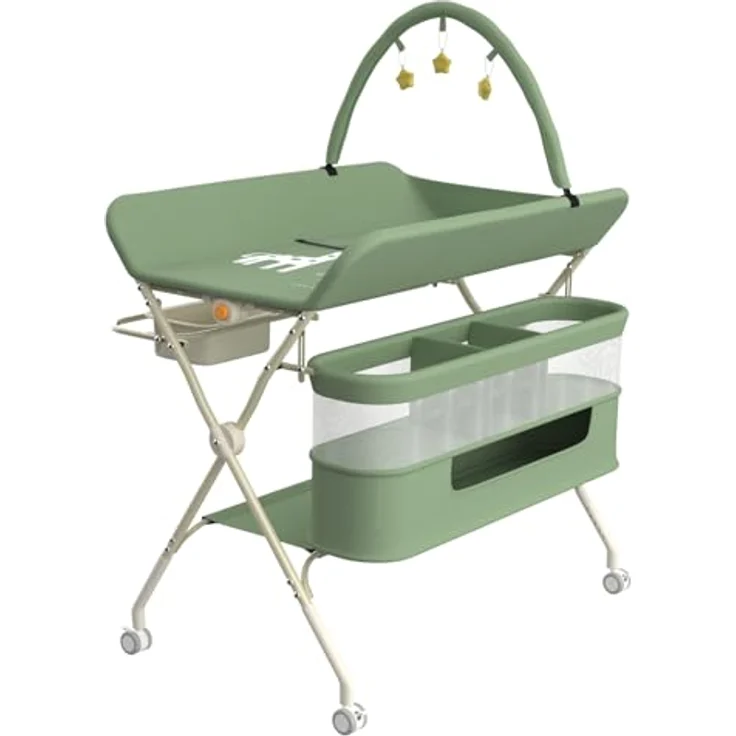 Wickeltisch, zusammenklappbar, mit Aufbewahrungskorb, Struktur aus Eisen, max. Belastung 25 kg, für Neugeborene, ergonomisches Design, Wickeltisch, 75 x 68 x 83–91 cm (B) Grün – Bild 10