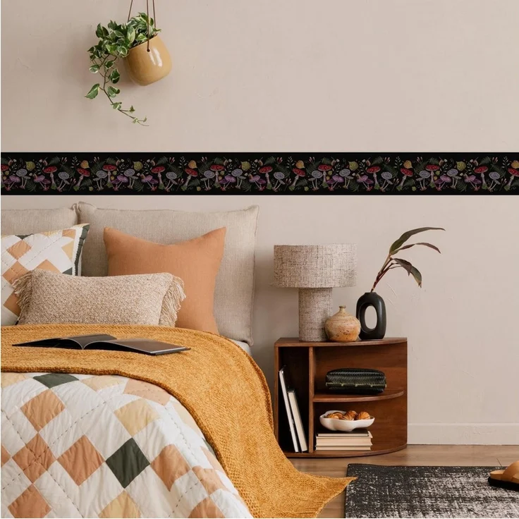 Muralo Bordüre Wandbordüre selbstklebend Blätter – Tapetenbordüre Wohnzimmer, bedruckt, Pilze und Blätter, 10x300 cm, abriebfest, abwischbar – Bild 3