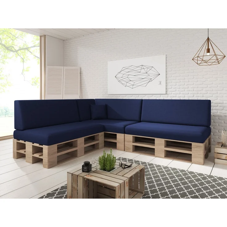 sunnypillow Palettenkissen mit abnehmbarem Bezug Kaltschaum Palettenauflage Palettenpolster Palettensofa Sitzkissen Rückenlehne Indoor Outdoor 8er Set 120x80 Blau – Bild 2