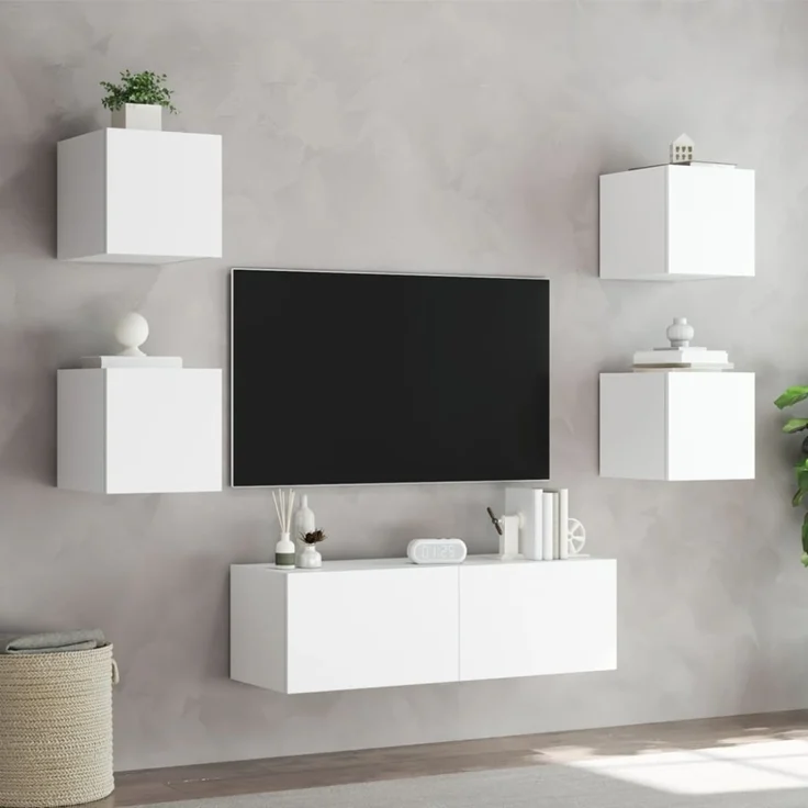 vidaXL 5-tlg. TV-Wohnwand mit LED-Leuchten Weiß 3216860 – Bild 11