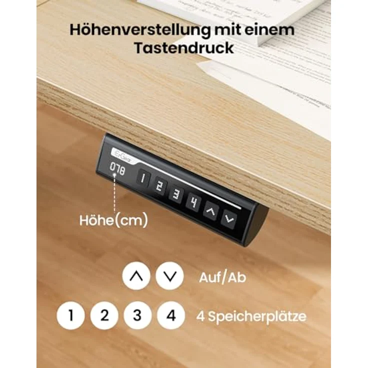 ErGear Elektrisch Höhenverstellbarer Schreibtisch 160x80 cm, Schreibtisch Höhenverstellbar mit 4 Memory-Funktion, Gaming Tisch mit Vierteilige Tischplatte – Bild 5