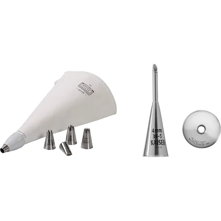 ORIGINAL KAISER | 8-TLG. Spritzbeutel Starter-Set inkl. Spritztülle 4 mm | rostfreier Edelstahl | 6 Verschiedene Tüllen | wiederverwendbar | ideal zum garnieren und füllen von Gebäck