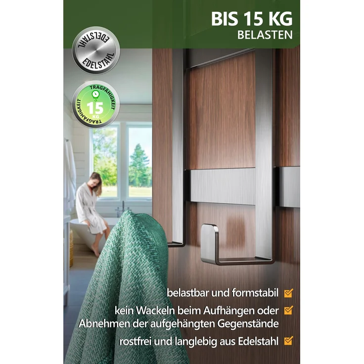 Aurelia Home Türgarderobe zum Einhängen, 5 Haken, Edelstahl, Silber – Falztüren innen, bis 15 kg – Bild 4