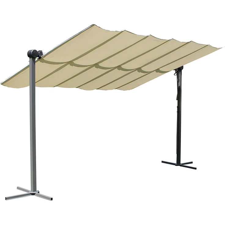LECO Sonnendach WAVED, faltbar, Polyester lichtgrau, Aluminium- und Stahlrohrgestell anthrazit, 4x2,5 m