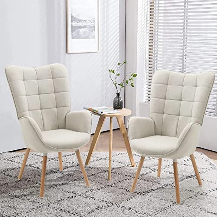 MEUBLE COSY Sessel Relaxsessel Lehnstühle Polstersessel Einzelsofa mit Holzbein Ohrensessel für Wohnzimmer Schlafzimmer Büro Vanity, Stoff, Beige – Bild 8