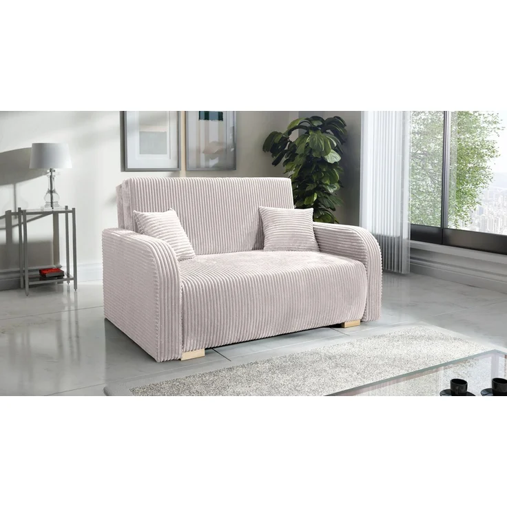 Wohnero24 Lirena 2 Schlafsofa 136x95 cm mit Bettfunktion 113x195 cm – 2-Sitzer Cord Sofa ausziehbar mit Bettkasten, kleines Schlafsofa für Wohnzimmer - Creme – Bild 4