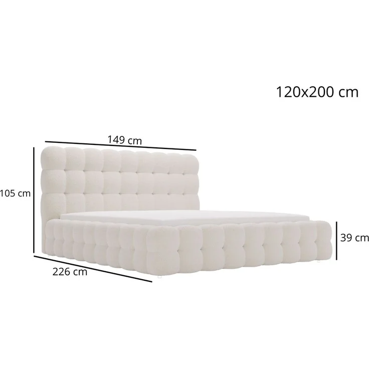 GRAINGOLD Twist Polsterbett 120x200, Doppelbett mit Bettkasten und Lattenrost, Bouclé-Stoff, Hellgrau – Bild 7
