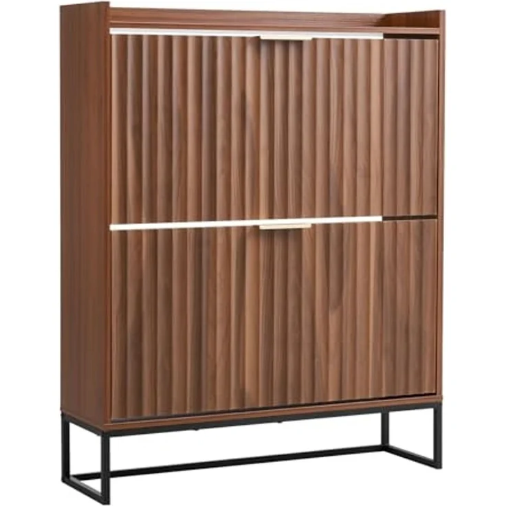 VEVOR Schuhschrank mit 2 Klappen, platzsparender Schuhkipper & Kippschutz, freistehender Schuhregal-Organizer für den Eingang Flur Wohnzimmer Veranda, Schuhregal 80 x 24 x 100 cm Braun – Bild 1