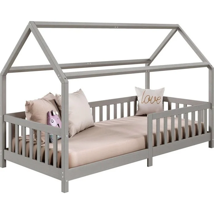 IDIMEX Kinderbett NINA, Hausbett Montessori Bett Kiefer 90 x 200 Tipibett mit Dach und rausfal – Bild 1