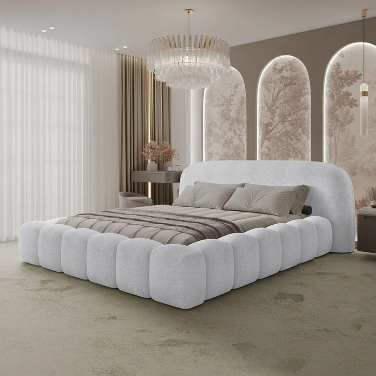 thematys Polsterbett ORLANDO - Cloud mit Bettkasten, Bouclé Bezug 200x200cm, mit gepolstertem Kopfteil, Weiß (Quelle 01), Art.-Nr. S0QFD026234 – Bild 5