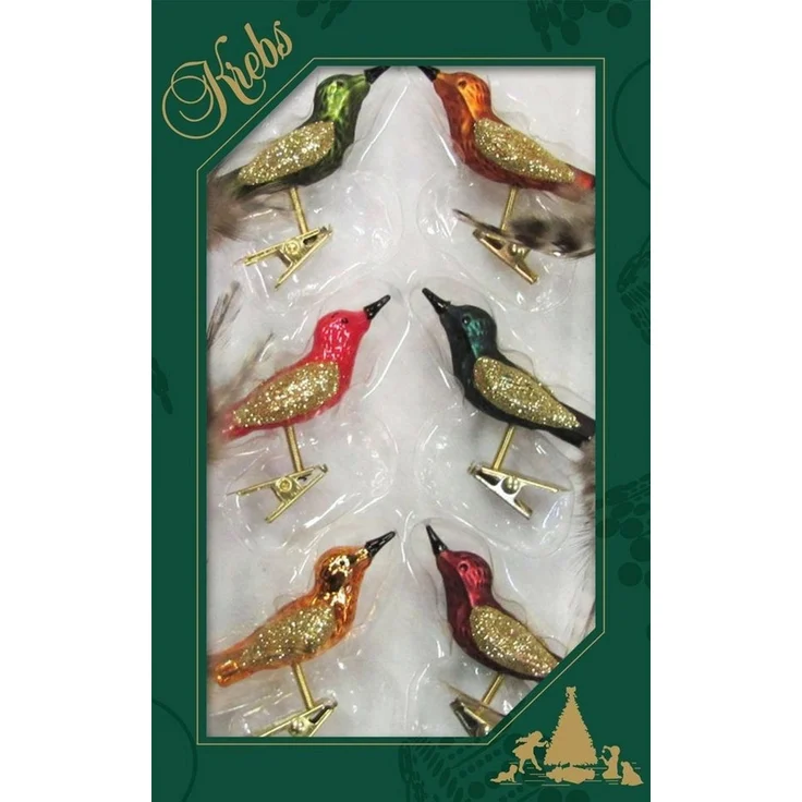 Krebs Glas Lauscha Weihnachtsbaumklammer Minivögel, Weihnachtsdeko, Christbaumschmuck (6-tlg), mundgeblasen – Bild 2