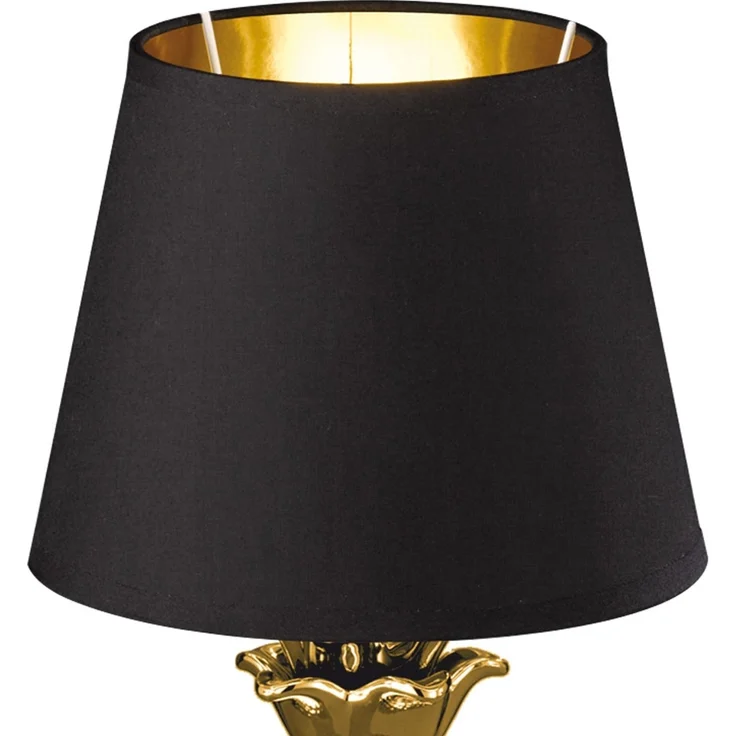 RGB LED Keramik Tischleuchte, Textil schwarz gold, H 35 cm – Bild 7