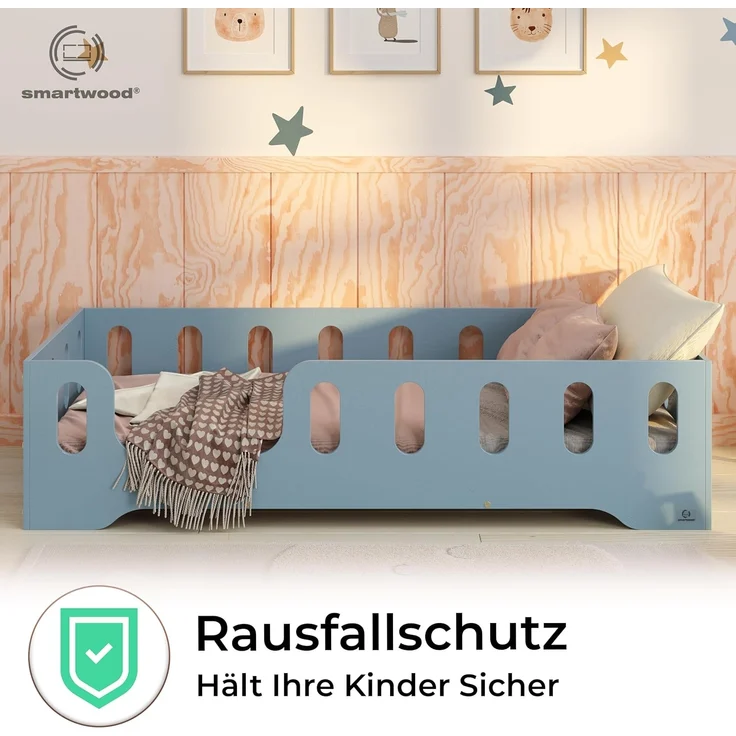 smartwood Kinderbett Bodenbett 140x200 mit Rausfallschutz & Lattenrost - Blau - Kinder Montessori Bett TILA 2L mit glatten Kanten - Betten für schnelle Montage - Bis 300 kg belastbar – Bild 6