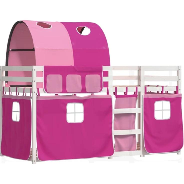 vidaXL Etagenbett mit Vorhängen Rosa 90x200 cm Massivholz Kiefer 3283987 – Bild 1