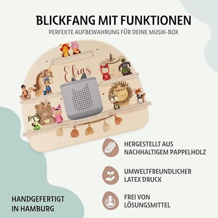 Kidsmood - Tonie Regal personalisiert mit Namen – Wandregal für Toniebox 2 & Figuren | Abgerundete Ecken & Kanten Inkl. Metallplättchen für Tonie Hörfiguren | Kinderzimmer Regal für Mädchen & Jungen – Bild 5