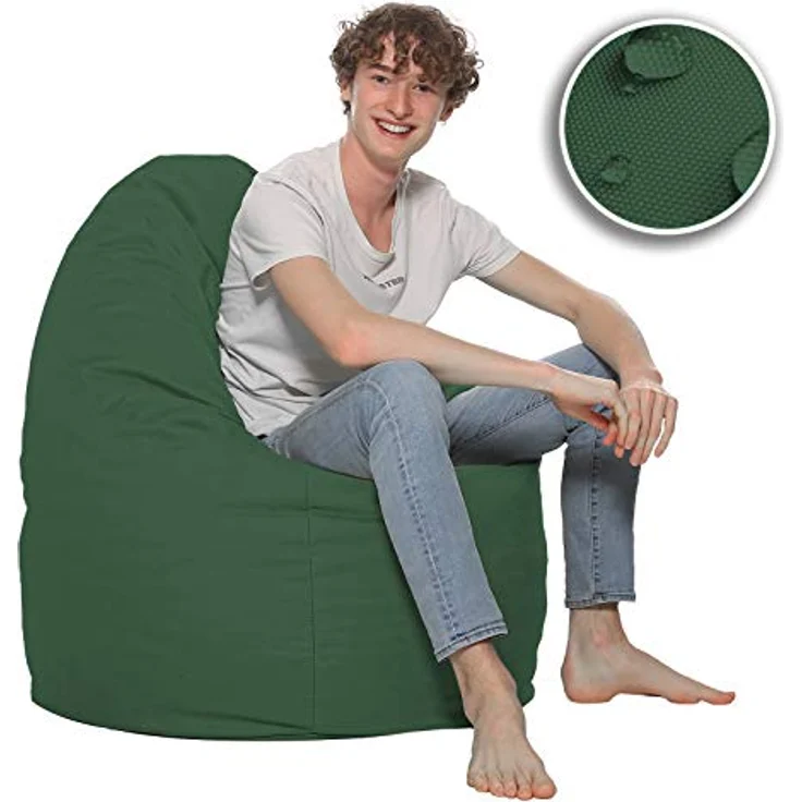 HomeIdeal - Sitzsack XXL Bodenkissen für Erwachsene & Kinder - Geeignet für Gaming oder Entspannen - Indoor wie Outdoor da er Wasserfest ist - mit EPS Perlen, Farbe:Dunkelgrün, Größe:XXL – Bild 6