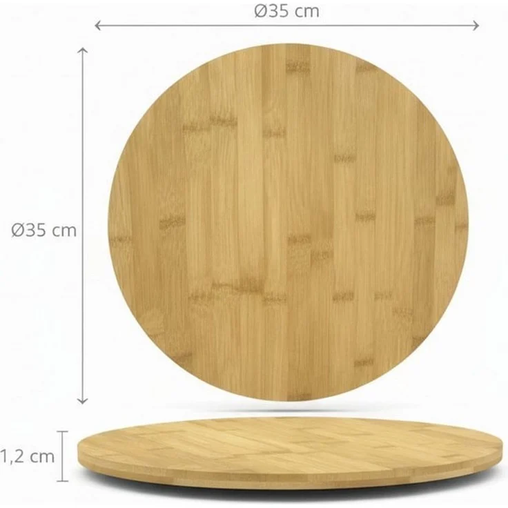 hausleben Pizzaschneidebrett Pizzabrett/Kuchenplatte, Bambus, Ø35 cm x 1,2 cm, Bambus Kuchenplatte, (2-St, 2 Servierplatten), Käseplatte – Bild 2