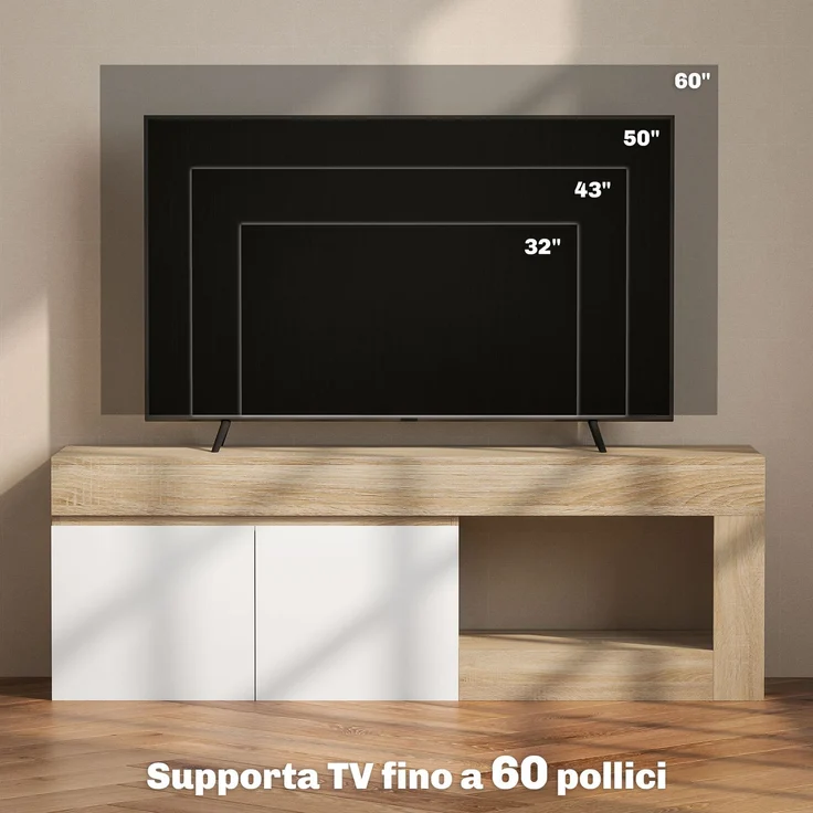 Moderner 60"-TV-Schrank mit 2 Türen und offenem Regal, 140 x 40 x 48 cm, Weiß und Holzoptik – Bild 9