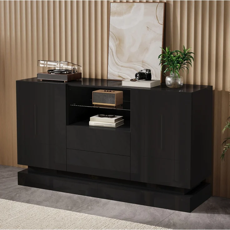 Sideboard 140x40x80 cm mit 2 Türen, 2 Schubladen und App-steuerbarer LED-Beleuchtung – Bild 4