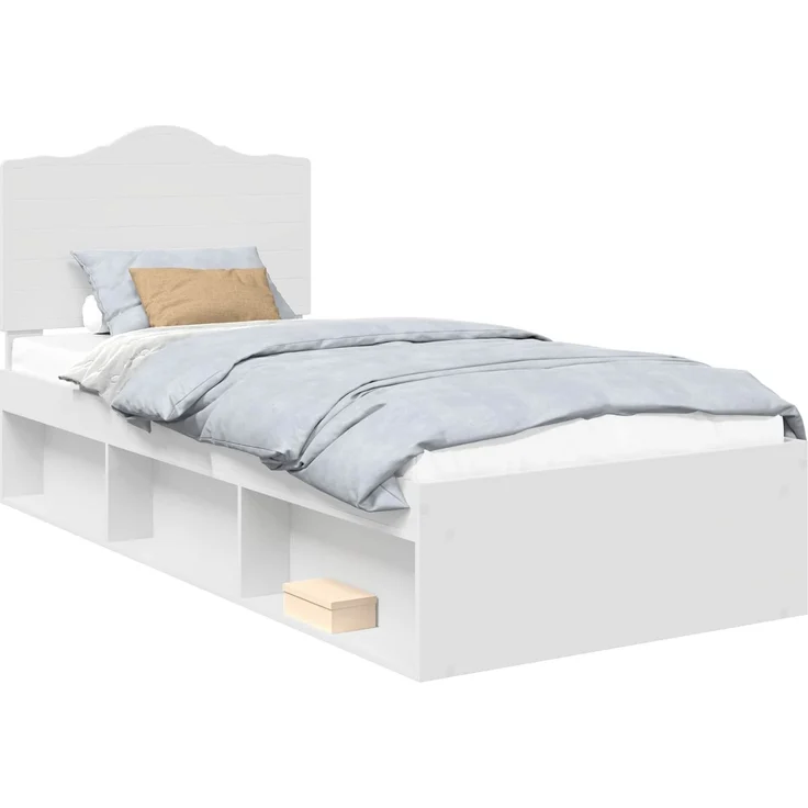 vidaXL Bettrahmen mit Kopfteil Weiß 75 x 190 cm Massives Kiefernholz 3413371 – Bild 1