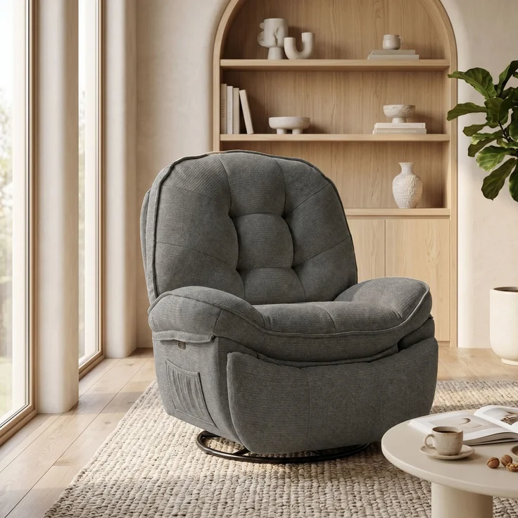 Wohnora-Relaxsessel Fernsehsessel mit Liegefunktion, Drehbarer Ruhesessel mit Wippfunktion, für Wohnzimmer, Schlafzimmer,H 1040cm x T 950cm x B 940cm,Hellgrau – Bild 3