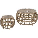 Outsunny Beistelltisch mit Glasplatte (rund wetterfest Gartentisch, 2-St, 2er Set Balkontisch aus Polyrattan), Ø66,42 cm, für Garten, Balkon, Braun