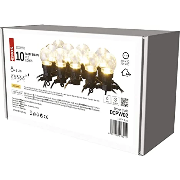 EMOS DCPW02 LED-Lichterkette warmweiß, 5m lange Partylichterkette mit 10 transparenten Kugel-LEDs, IP44, spritzwassergeschützt, für Innen und Außen, perfekte Deko für Feste und Feiertage – Bild 5