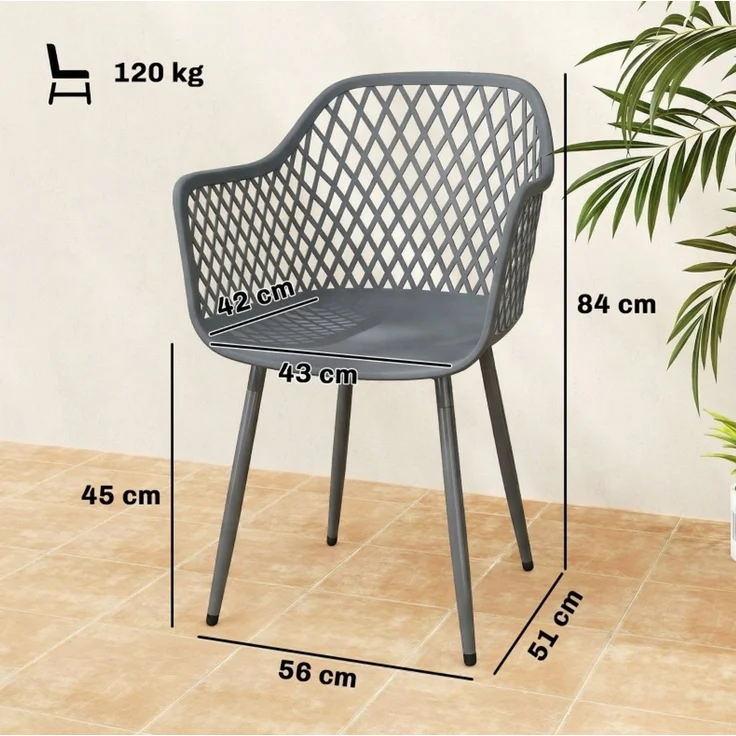 Gartenstuhl-Set 4er Set 56x51x84 cm – UV-beständige Kunststoffsitze mit Armlehnen in Dunkelgrau – Bild 2
