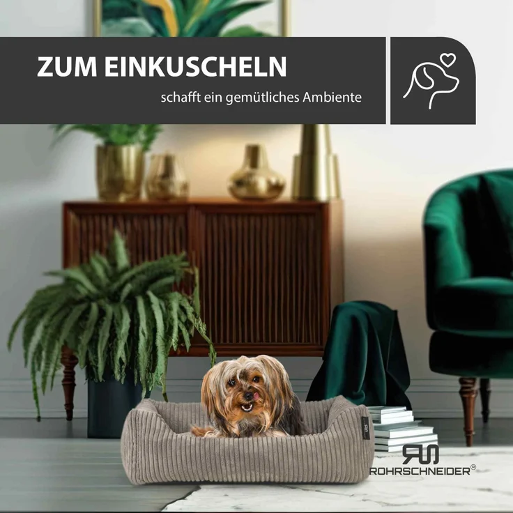 ROHRSCHNEIDER Hundebett - Cord, Hundekorb, Tierbett, Wendekissen, Bezug waschbar, rutschfest Taupe 15x55x42cm – Bild 7