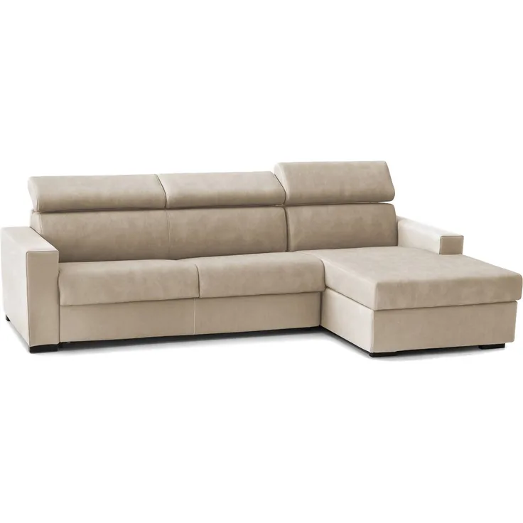 Dmora Sofa mit Halbinsel Ameno, Ecksofa mit rechter Chaiselongue aus Stoff, Standardarmlehnen, 100 % Made in Italy, 280 x 95 x 85 cm, Beige