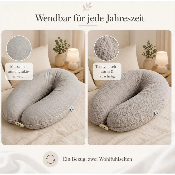 SEI Design Stillkissenbezüge Bezüg für Stillkissen Lagerungskissen Seitenschläferkissen 190x30 cm, Stillkissenbezug XXL Musselin Bio-Baumwolle + Taddyplüsch extra weich – Bild 2