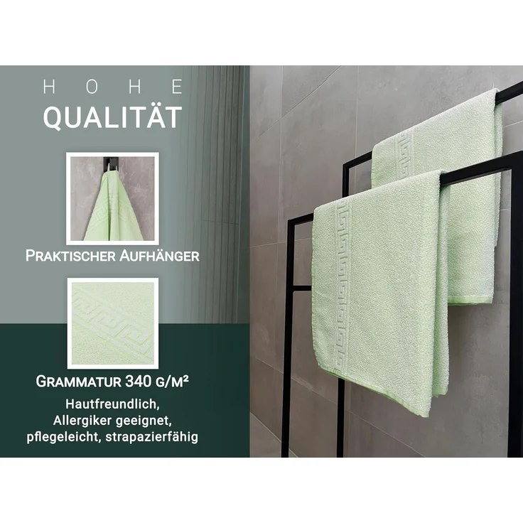 ZOLLNER 5er Set Duschtücher 70% Baumwolle, 30% Polyester, 70x140 cm, grün – Bild 4