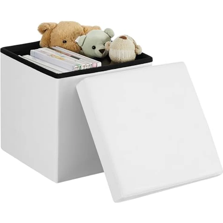 SONGMICS Sitzhocker faltbare Aufbewahrungsbox belastbar bis 300 kg, weiß, 38 x 38 x 38 cm, LSF103 – Bild 2