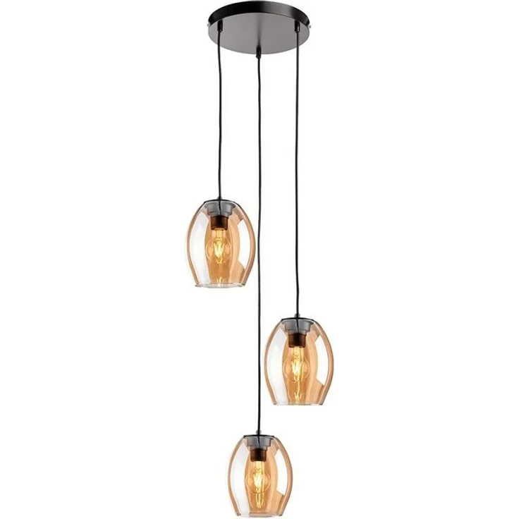 MeLiTec LED Pendelleuchte DP30, LED wechselbar, warmweiß, Hängeleuchte Amberglas, moderne Pendellampe 3-flammig, Hängelampe rund – Bild 4