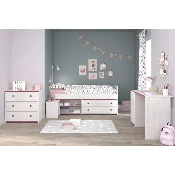 Jugendzimmer-Set >Smoozy 37< (3-teilig) Kleiderschrank, Schreibtisch, Bett, in Kiefer Weiß Dekor – Bild 2