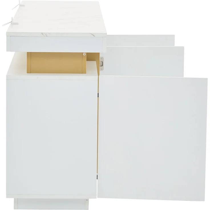 ZUBALIYA Sideboard 140x38x70 cm, mit 3 Türen, aus Spanplatte, Weiß – Bild 13