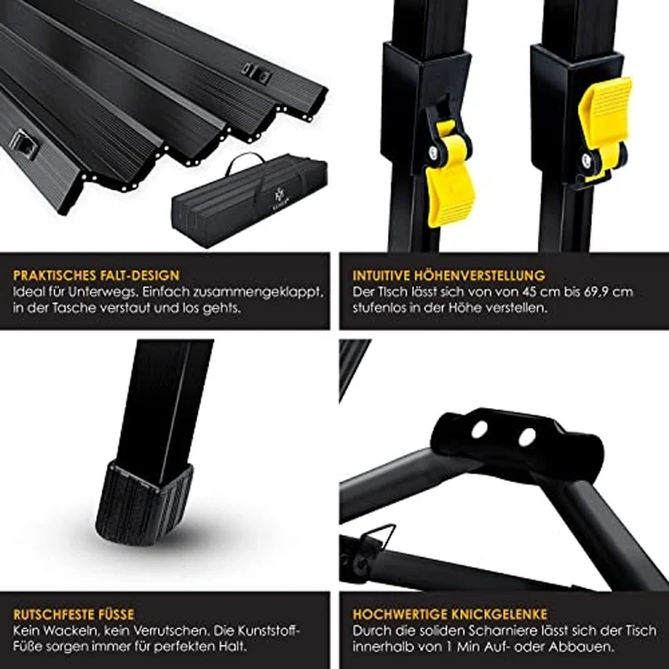 KESSER® Campingtisch faltbar Klapptisch mit Aluminiumrahmen Aufrollbare Tischplatte Falttisch klappbar höhenverstellbar inkl. Tragetasche mit Trageband & Netztasche Schwarz – Bild 4