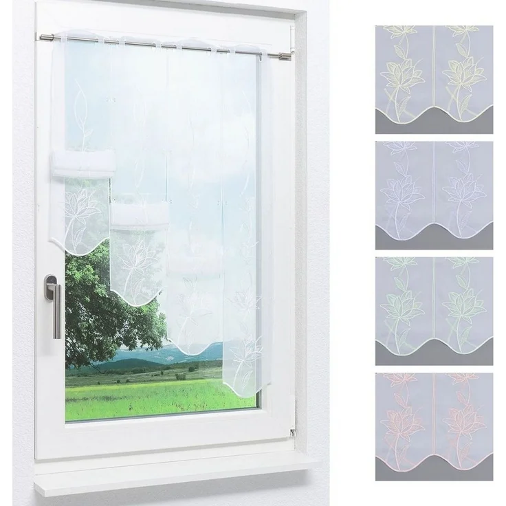 Plauener Spitze® Panneaux Kelchblüten (1 St), transparent, HxB 95x48cm – Bild 5