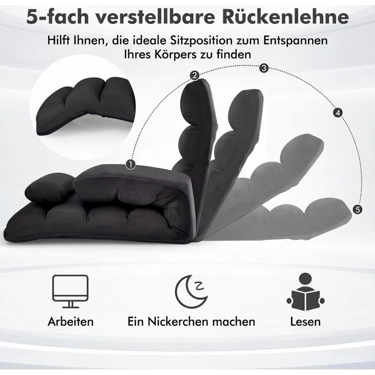 COSTWAY Relaxliege, mit Liegefunktion, Bodensessel klappbar verstellbare Rücklehne – Bild 2