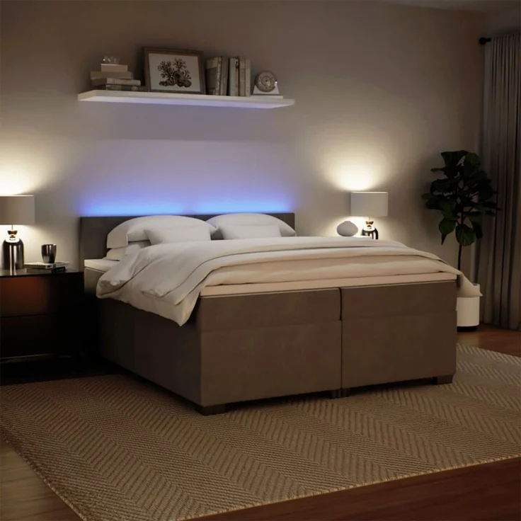 vidaXL Boxspringbett mit Matratze Hellgrau 200x200 cm Samt 3288696 – Bild 4