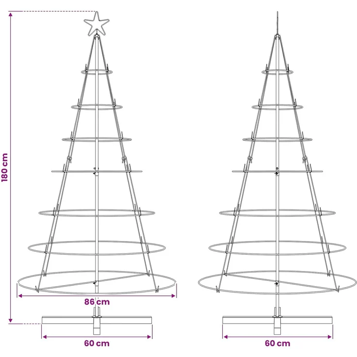 vidaXL Metall-Weihnachtsbaum mit Ständer KUOPIO 180 cm Stahl Schwarz 42019161 – Bild 9