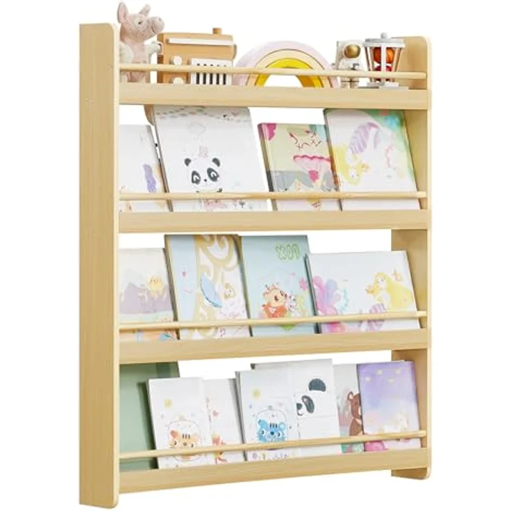 SONGMICS Bücherregal Kinder, Kinderregal mit 4 Ebenen, Spielzeugregal, Wandregal, für Kinderzimmer, Spielzimmer, naturfarben GKR014YZ01 – Bild 2