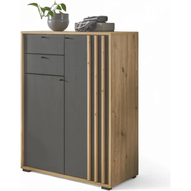 HBZ Schuhschrank Volano in schwarz, BxHxT 80x106x38 cm (1-St) Mit 2 Türen, 2 Schubkästen, 5 Einlegeböden