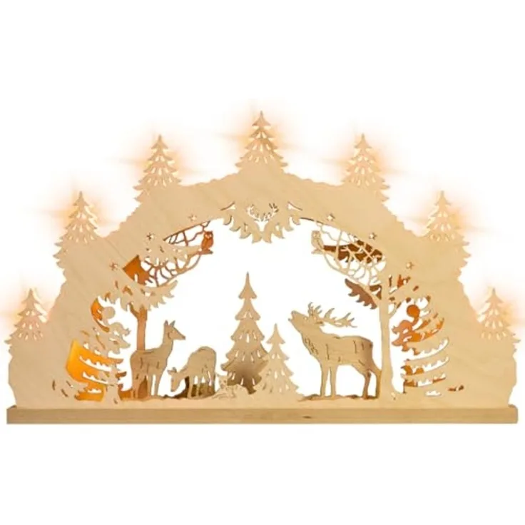Weigla Schwibbogen Hirschfamilie, Lichterbogen aus Holz, NATUR, Made in Germany (1-tlg), Erzgebirge garantiert, Weihnachtsdeko Innen, Weihnachtsbeleuchtung